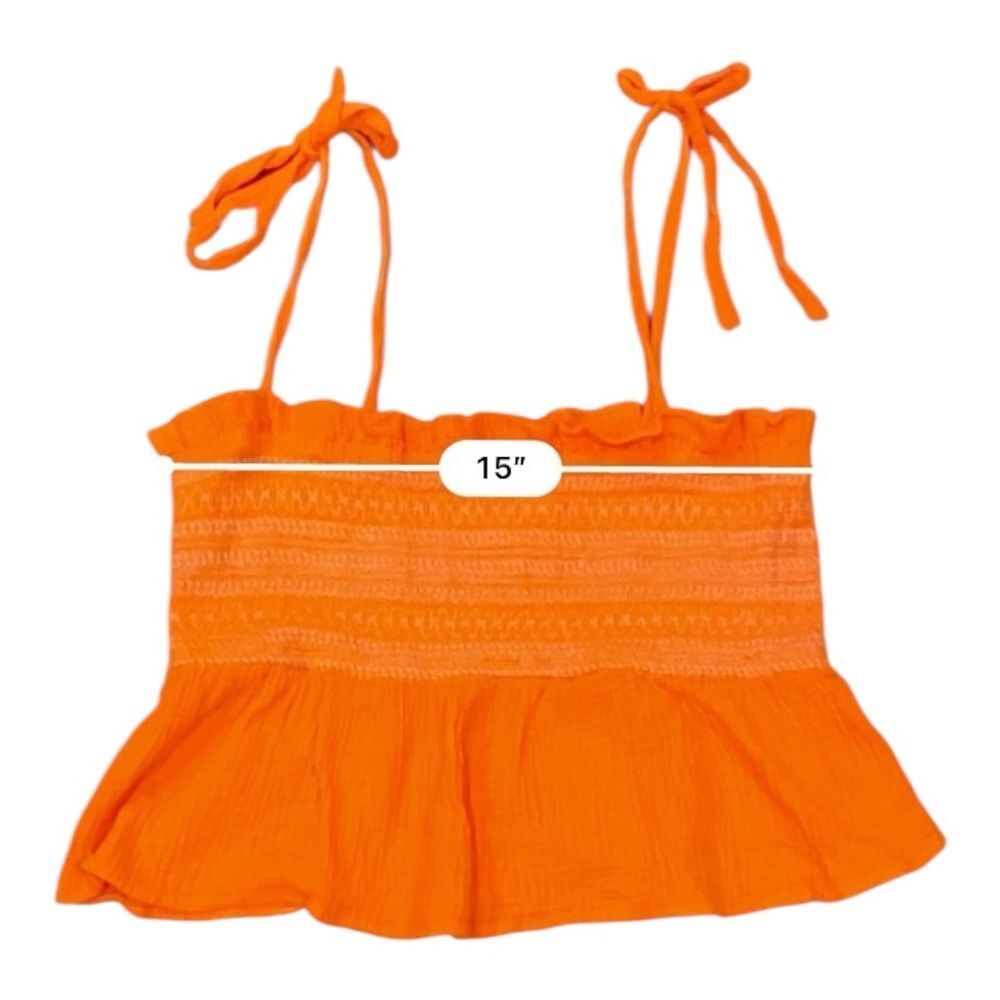 Free People Smock It To Me Embroidered Orange Elastic Tube Tank Top Large - Picture 5 of 9